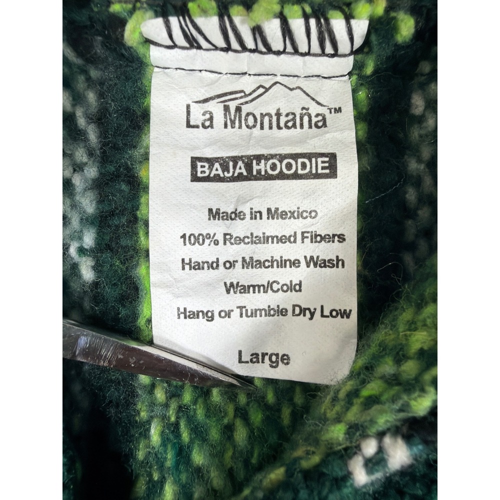 La Montana Baja Hoodie Mens Large Green Black Striped Mexican Drug Rug Pullover - Picture 2 of 9
